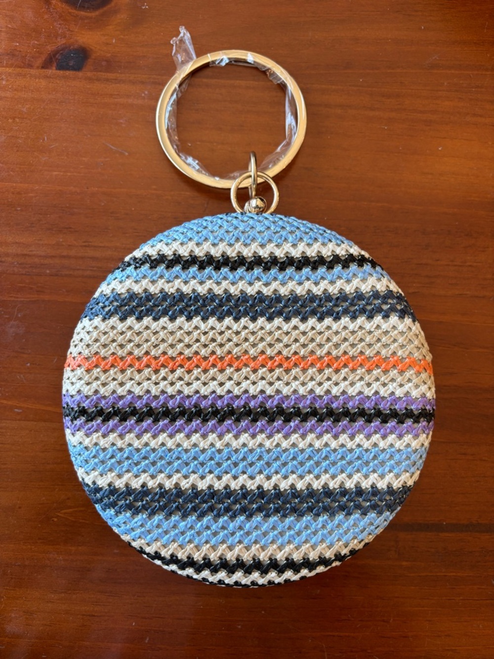 NWT d’margeaux Round Woven Stripe Wristlet Tote in Blue, Purple & Orange